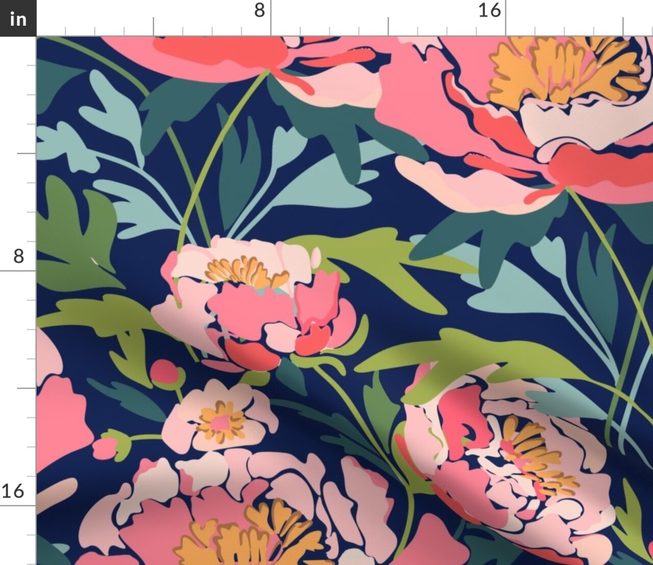 Floral Garden Botanical Landscape Peony Bold Spring Summer Party Colorful Flowers Pink Blue Green Abstract Large Scale Peonies Custom Printed Fabric by Spoonflower Various Fabrics by the Yard or Fat Quarter